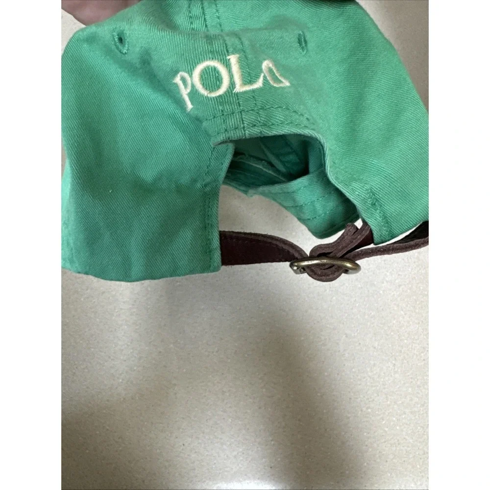 Vintage 80s Polo Ralph Lauren Green Strap Back Hat Cap 100% Cotton